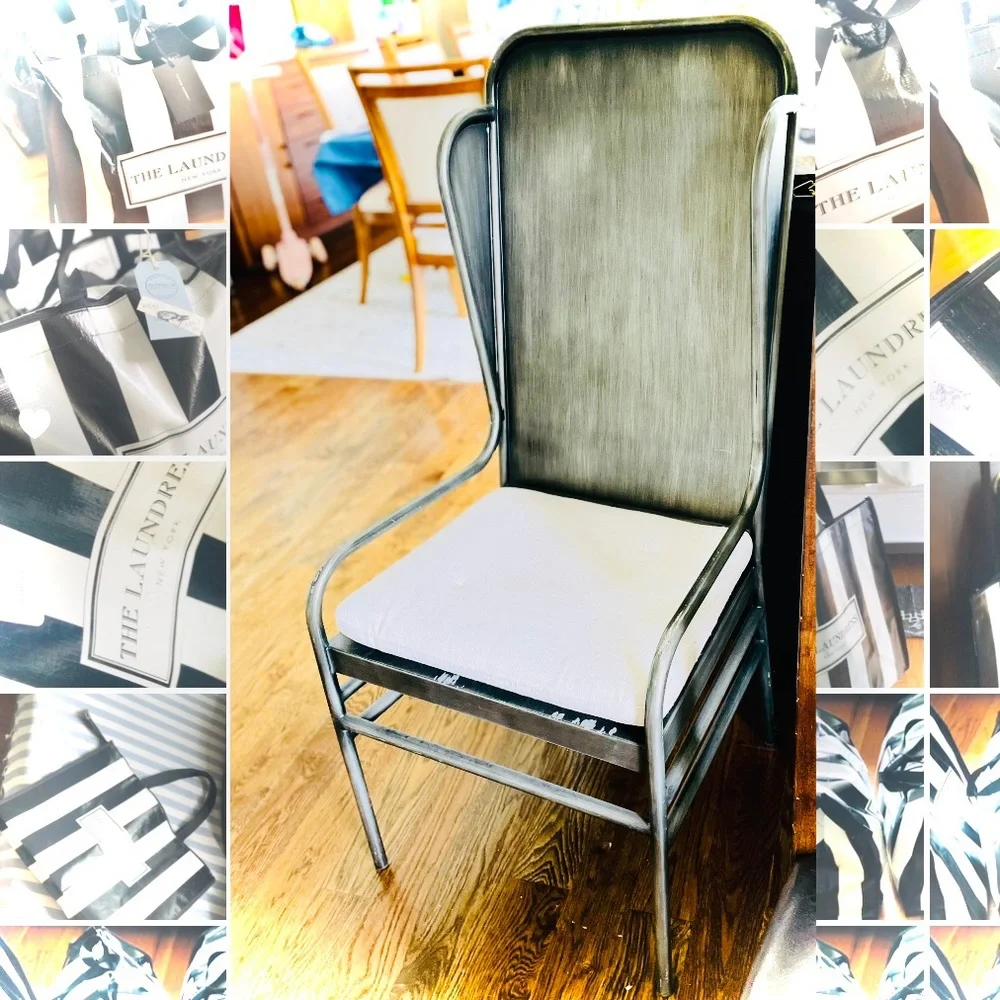 UNIV CHAIR | 46” H | Metal Industrial Gunmetal Accent Arm Chair RARE PICKUP ONLY